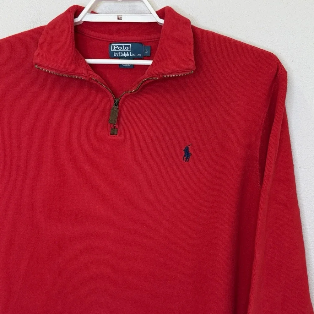 Polo Ralph Lauren 1/4 Zip Sweater Mens Large Red Pony Logo Pullover‎ Preppy